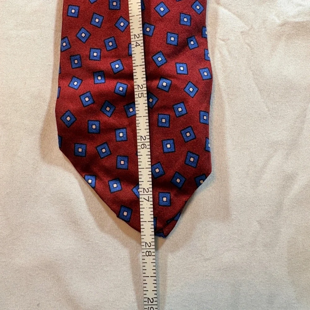 Brooks Brothers Makers Silk Tie‎ Mens Burgundy Blue Geometric Square Classic USA